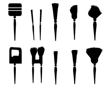 Beyaz arka planda siyah makyaj fırçaları. Vektör illüstrasyonu.