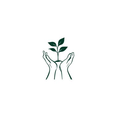 Hands holding soil with tree flat line icon. ecology concept logo. plant growing emblem . vector illustration clipart