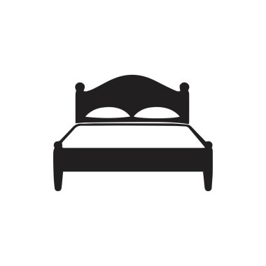 Yatak ikonu. Beyaz arka planda siyah yatak simgesi. vektör illüstrasyonu