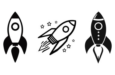 Roket ikonu hazır. Beyaz arka planda siyah roket simgesi. vektör illüstrasyonu
