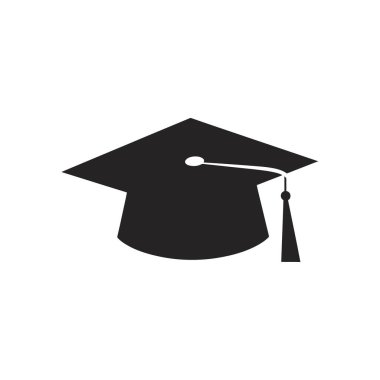İzole edilmiş mezuniyet şapkası siyah vektör ikonu. Eğitim projeleri ya da mezuniyet törenleri için basit düz stil tasarım unsuru. Beyaz arkaplan kullanımda esneklik sağlar.