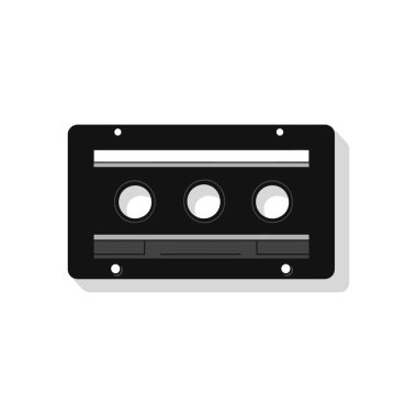Üç yuvarlak detay içeren izole edilmiş siyah kaset çizimi, retro müzik, klasik ses veya nostaljik tasarım için mükemmel. Medya projelerinde kullanılmaya hazır.