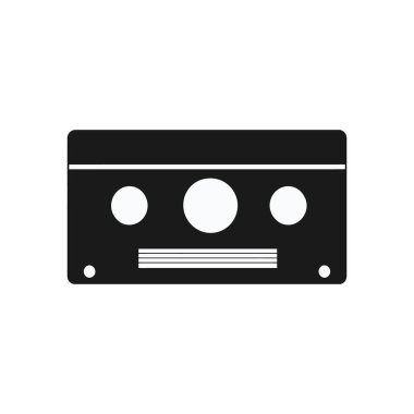 İçinde üç adet boş delik bulunan bir kasetin minimalist siyah-beyaz vektör çizimi. Retro müzik, 80 'lerin temaları ve vektör tasarım projeleri için mükemmel.