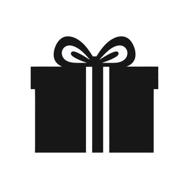 Beyaz bir zemin üzerinde kurdele olan katı bir siyah hediye kutusu ikonu izole edilmiş vektör çizimi, Noel hediyesi veya doğum günü hediyesi için uygun..