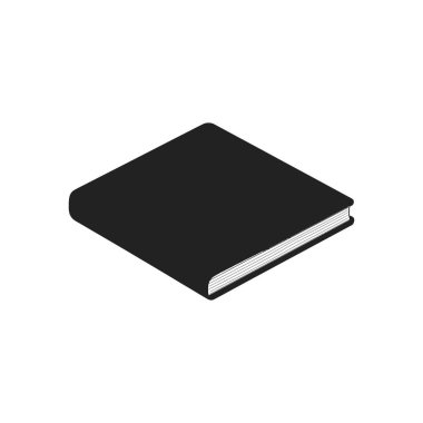 İzometrik vektör çizimi, beyaz zemin üzerinde kapalı, dikdörtgen, siyah bir kitap gösterir. Kitabın tasarımı öğrenme, bilgi ve okuma ve edebiyat için bir sembol önerir..