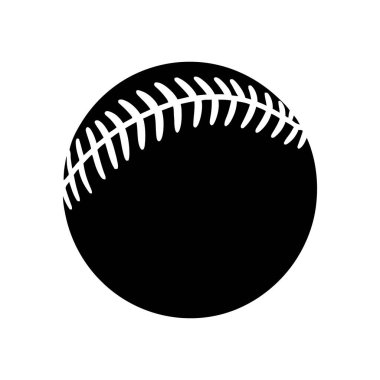 Beyaz dikişli siyah bir beyzbolun basit bir grafik çizimi. Spor tasarımları, logolar ve baskı projeleri için uygun. Temiz, minimalist bir tarzı var..