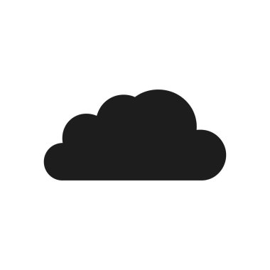 Beyaz arkaplandaki siyah bulut simgesi hava koşullarını ve dijital bulut depolamasını simgeliyor. Çok yönlü uygulamalar için izole edilmiş.