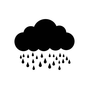 Yağmur damlalı siyah bir bulutun izole edilmiş vektör tasarımı. Beyaz arka planda temiz ve minimalist bir stile sahip hava tahminleri, doğa çizimleri ve grafik tasarımı için mükemmel..