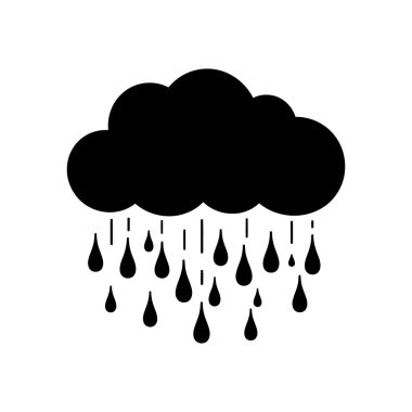 Meteoroloji simgesi tasarımı yağmur elementleri içeren bir bulut grafiğini gösterir, beyaz arkaplanda, basit yağmur, fırtına veya hava çizimleri gerektiren tasarımlar için idealdir.