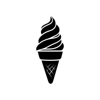 Waffle külahındaki yumuşak servis dondurmasının tek siyah vektör simgesi. Basit şekil, pürüzsüz akış eğrileri, ve beyaz arkaplan üzerinde açık tasarım.