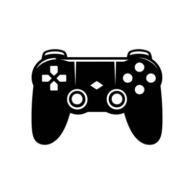 Konsol oyunu için bir oyun alanı gösteren ayrıntılı bir siyah vektör illüstrasyonu. Oyun tasarımı, elektronik eğlence ve oyun aksesuarları için mükemmel; beyaz arkaplan.