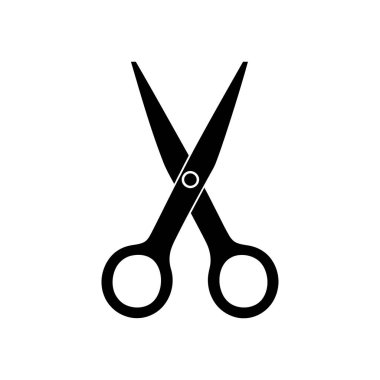 Siyah, açık makas gösteren izole vektör grafik çizimi. Kesme, işleme ve tasarım amaçları için kullanılan beyaz arkaplan üzerindeki basit simge tasarım ögesi.