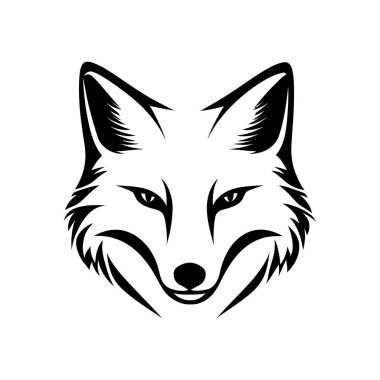 Ayrı bir vektör çizimi, beyaz zemin üzerinde bir siyah tilki kafası sergiliyor. Tasarım uygulamaları ile hayvanın basit ama çarpıcı bir görsel temsilini sunuyor..