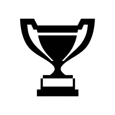 İllüstrasyon bir kupa siyah siluetini gösteriyor. Sembol dikdörtgen bir tabanda duruyor. Beyaz arkaplanda vektör simgesi. Ödüller ve başarılar için mükemmel.