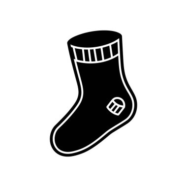 Bu resim, bir çorabın vektör simgesini simgeler, açık siyah ve beyaz bir arkaplanda gösterilir, basitlik ve berraklık vurgulanır..