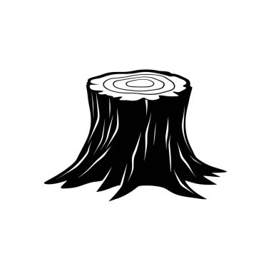 Bu basit vektör resmi, bir ağaç kütüğünün görünür büyüme halkalarına sahip siyah bir siluetini tasvir eder, temiz, minimal beyaz arkaplana karşı ayarlanır.
