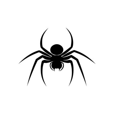 Sekiz bacaklı, yuvarlak vücutlu ve farklı kıskaçlı siyah örümcek silueti. Basit örümcek simgesi, Cadılar Bayramı grafikleri ya da beyaz arka planda böcek tasarımları için harika.