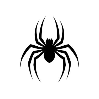 Sekiz bacaklı izole edilmiş siyah örümcek siluet vektör çizimi, logolar, cadılar bayramı veya tasarım elementleri için mükemmel. Beyaz bir arka planda..