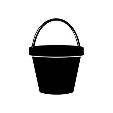 Beyaz arka planda basit ve modern siyah kova ikon vektörü. İzole vektör çizimi. Temizlik, bahçıvanlık ya da kova simgesine ihtiyaç duyan diğer tasarım projeleri için ideal.