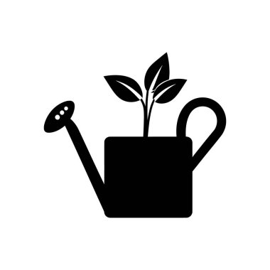 Beyaz arkaplanda, yapraklı bir bitkinin siyah siluetini içeren izole bir vektör çizimi, bahçıvanlığı, büyümeyi veya sürdürülebilir uygulamaları temsil eder..