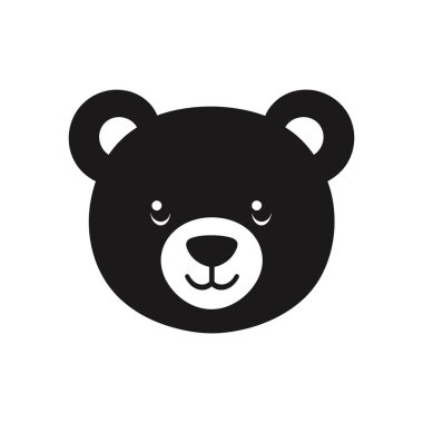 Siyah beyaz şirin bir ayı başı ikonunun izole edilmiş vektör çizimi. Basit, minimalist tasarım logolar, çıkartmalar ve beyaz üzerine damgalama için mükemmeldir..