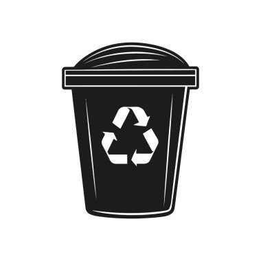 Bu izole vektör illüstrasyonu evrensel geri dönüşüm sembolüyle süslenmiş, temiz beyaz bir arkaplana karşı kurulmuş, düzenlenmesi ve kullanılması kolay siyah bir geri dönüşüm kutusu tasvir eder..