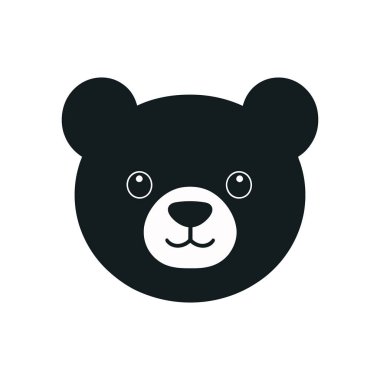 İzole edilmiş vektör çizimi, beyaz zemin üzerinde basit, şirin bir ayı başı simgesi tasvir eder. Çocuk tasarımları, logolar, hayvan temaları ve minimalist çizimler için ideal.