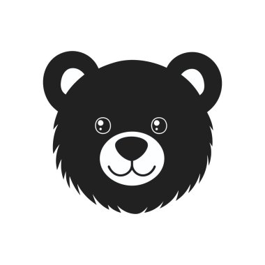 Siyah ayı baş vektör simgesi, beyaz bir arkaplanda izole edilmiş şirin, basit bir yüz ifadesi içeriyor. Hayvan ya da çocuk temaları için ideal.