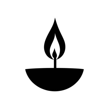 Geleneksel Hint yağı lambalarının basit siyah çizgilerini gösteren vektör grafik simgesi. Ya da parlak bir alevle, beyaz bir arkaplanda izole edilmiş..