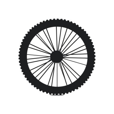 Tekerlek tellerini ve lastik izlerini gösteren izole bir vektör grafiği, çok yönlü kullanım için temiz beyaz arka planda düz siyah bir siluet olarak resmedilmiş..