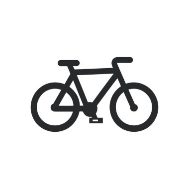 İzole edilmiş vektör simgesi siyah bir bisikleti gösteriyor. Görünür çerçevesi, tekerlekleri, koltuğu, gidonu ve pedalları var. Hepsi de temiz, beyaz arka planı olan, çeşitli yaratıcı projeler için mükemmel..