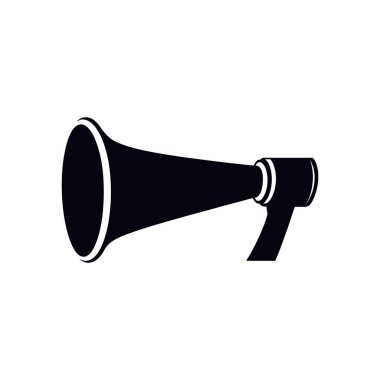 Basit, vektör tabanlı, klasik el tipi bir kornonun bembeyaz bir arka plana karşı koyu siyahla tasvir edilmiş, çeşitli tasarım amaçları için uygun bir çizimi..