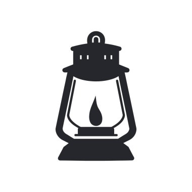 Siluet stili vektör ikonu klasik bir gaz lambası içerir. Simge, temiz beyaz arkaplanda siyahtır. Eski moda ışık ve klasik estetiği temsil eder..