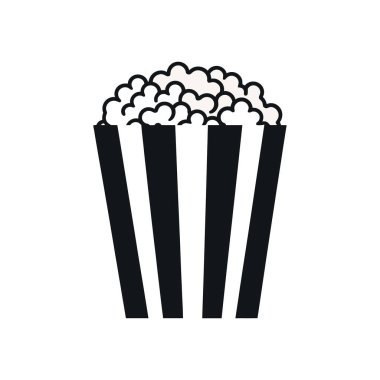 Basit vektör simgesi, beyaz ve siyah çizgili patlamış mısır dolu bir kova gösterir, temiz, beyaz arka planda ayarlanır, çeşitli tasarımlarda kullanılması kolaydır.