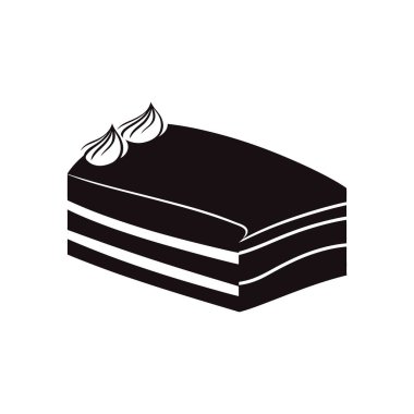 Siyah vektör ikonu beyaz üzerine bir dilim kremalı pasta sunar. Tasarımlarınızı, davetiyelerinizi, menülerinizi ve daha fazlasını kolaylıkla geliştirmek için bu yüksek kaliteli illüstrasyonu kullanın.