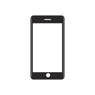 Beyaz ekranlı minimalist siyah akıllı telefon simgesi, çok yönlü dijital kullanım ve uygulama arayüzleri için tasarlanmış beyaz bir arkaplan karşısında izole edilmiştir.