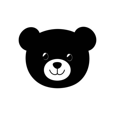Siyah ayı kafası ikonu, sevimli gözleri ve gülümseyen vektör çizimi. Beyaz arka planda çocuk ürünleri, eğitim malzemeleri, logolar ve web tasarımları için uygundur.