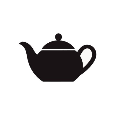 Bu, çay, içecek veya mutfak temalarıyla ilgili tasarımlar için uygun, beyaz zemin üzerinde siyah bir çaydanlığın minimalist vektör ikonu çizimi. Vektör grafik. 168 karakter.