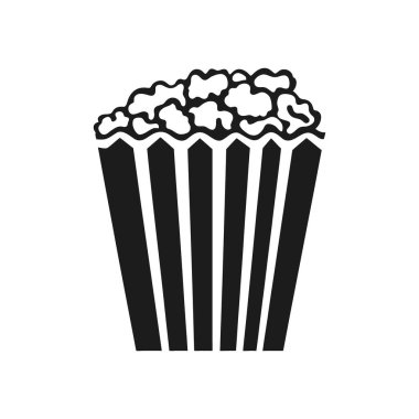 İzole edilmiş basit vektör illüstrasyonu tek renkli çizgili kağıt kovada patlamış mısır gösteriyor. Bu biçimlendirilmiş resim kolay kullanım için beyaz bir arkaplana karşıdır.