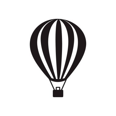 İzole edilmiş siyah beyaz hava balonu vektör ikonu çizimi seyahat, turizm veya macera tasarımları için uygundur. Beyaz arkaplandaki vektör grafiği temiz ve basit.