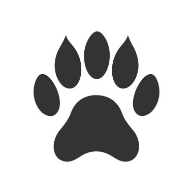 Vektör resmi, tasarım için hayvan pençesi sanatı ve basit betimlemeleri net bir şekilde tasvir eden, katı beyaz bir arkaplan üzerinde bir siyah pençe yazdırma simgesi gösterir.