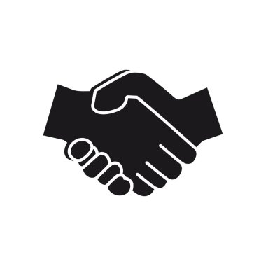 Vektör grafik, temiz bir beyaz arkaplan, anlaşma ve ortaklığı sembolize eden koyu siyah bir tokalaşma simgesi gösteriyor; izole bir element çok yönlü tasarım entegrasyonu sunuyor.