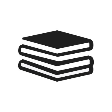 Siyahi vektör simgesi, akademik ve kişisel gelişim için öğrenme, eğitim ve bilgi edinimini sembolize eden, beyaz arkaplan üzerinde üç kitaplık bir yığın göstermektedir..