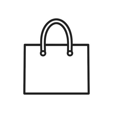 Beyaz arka planda izole edilmiş, saplı basit bir alışveriş çantasının taslak vektör simgesi. Çeşitli platformlar için perakende, ticaret veya tasarım unsurlarını temsil eder.