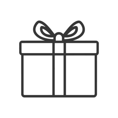 Vektör illüstrasyonunda bir hediye kutusunun minimalist bir taslağı yer alıyor, beyaz bir arkaplana kurulmuş bir kurdele yayı ile süslenmiş. Tatil ve kutlama temaları için mükemmel..