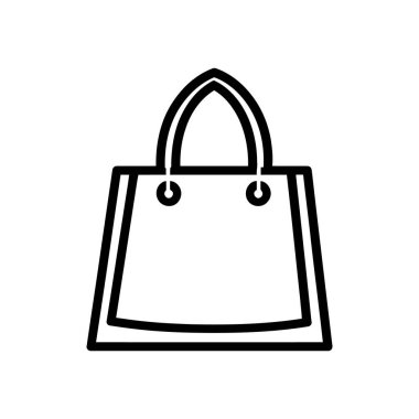 Basit bir siyah ana hatlı vektör resmi, beyaz arkaplan üzerinde sapları olan basit bir alışveriş çantası simgesini gösterir, minimalist tasarım veya logo kullanımı için idealdir.