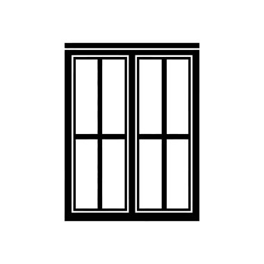 Çift camlı pencere simgesi vektör illüstrasyonu, çeşitli amaçlar için siyah bir dış hat ve basit bir tasarım içerir. Beyaz arka planda temiz bir vektör. Düzenlemek ve kullanmak kolay.