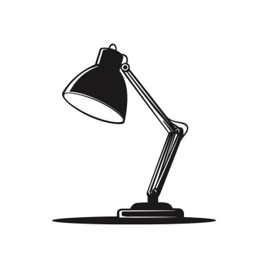 Ayarlanabilir kollu siyah bir masa lambasının izole vektör çizimi. Lambanın çalışma ışığı tasarımı var, ve beyaz bir arka planda, tasarım ihtiyaçları için mükemmel.