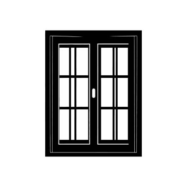 Ayrıntılı siyah ve beyaz vektör kapalı bir pencere simgesi gösteriyor. Basit tasarım mimari planlar, iç tasarım modellemeleri veya dijital arayüzler için idealdir..