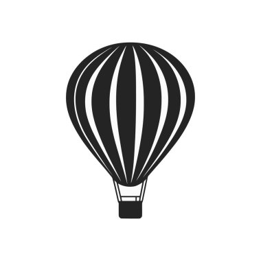 İzole edilmiş vektör grafiği basit, zarif, siyah çizgili bir sıcak hava balonunu yolcu sepetiyle gösteriyor. Çeşitli uygulamalarda temiz kullanım için beyaz arkaplan üzerine dizayn edilmiş.